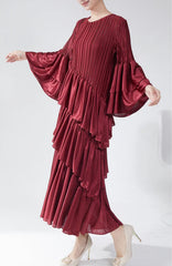 Elegant Bell-Sleeve Plissé Dress