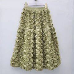 Rose Tulle Romantic Flared Midi Skirt