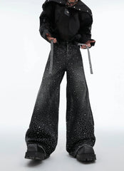 Men's Japanese Streetwear Rhinestone Baggy Jeans