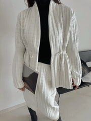 Quilted Pleated Jacket & Skirt