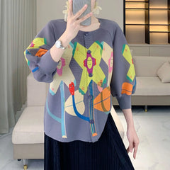 Elegant Plissé 3/4 Sleeve Cardigan