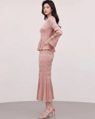 Elegant Plissé Peplum Skirt Set