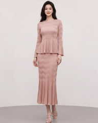 Elegant Plissé Peplum Skirt Set