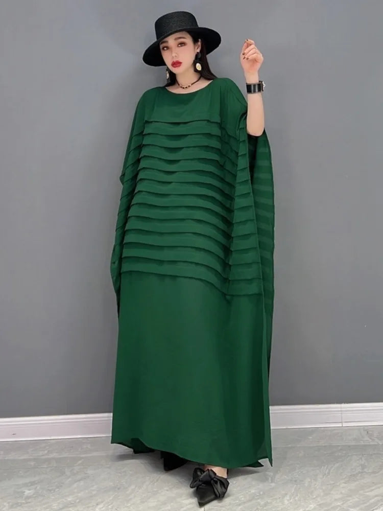 HEYFANCYSTYLE Striped Elegance Batwing Sleeve Dress
