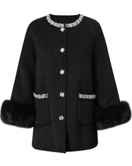 Luxury Woolen Faux Fur Coat