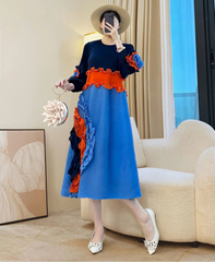 Unique Plissé Long-Sleeve Dress