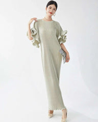 Luxury Pleated Flare Sleeve Dress