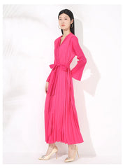 Luxury Pleats Wrap Dress with Sleeves