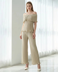 2-Piece Metallic Plissé Pant Set