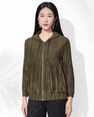Luxury Pleated Hooded Jacket