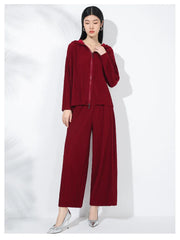 Couture Plissé Pleated Hoodie & Flared Trousers