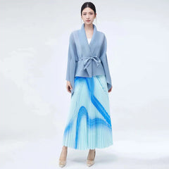 Modern Pleated Cardigan & Skirt Set