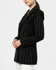 Rhinestone Pinstripe Fringe Blazer