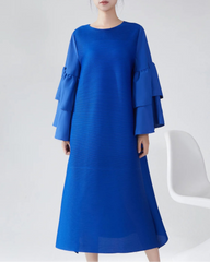 Plissé Ruffle-Sleeve Dress