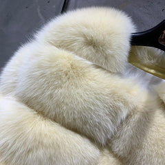 Ladies Fox Fur Crop Bomber Jacket