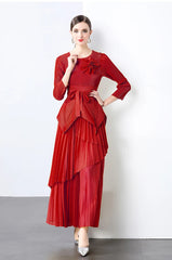 Elegant Plisse Blouse & Skirt Set