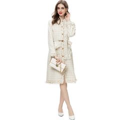 Women's Elegant Luxe White Tweed Long Coat