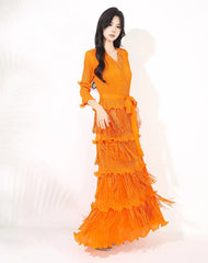 Plissé Japanese Fringe Midi Dress