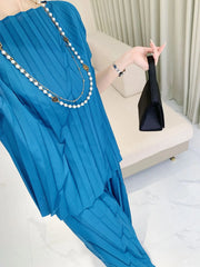 Pleated Vertical Wide Leg Set