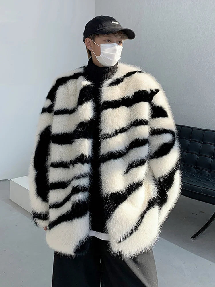 Men's Zebra Faux Fur Coat | Luxury Streetwear