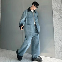 Men's Luxury Japanese Streetwear Baggy Denim 2-Piece Set