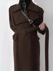 Men's Rich Brown Designer Wool Trench Coat