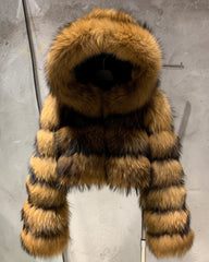 Genuine Raccoon Fur Hooded Coat