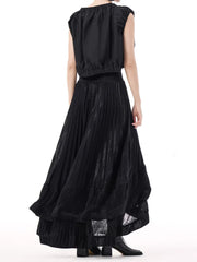 Anthracite Cascade Pleated Maxi Pull-On Skirt