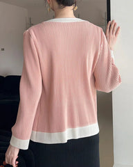 Luxury Plissé Button-Front Top