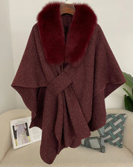 Luxury Wool-Blend Fur Cape