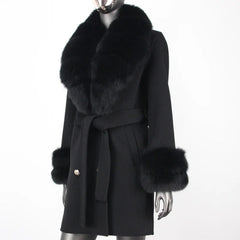 Cashmere Wool Coat with Fox Fur