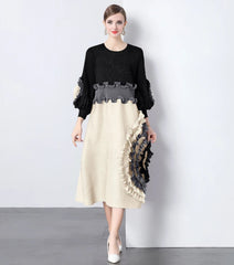 Ruffle Sleeve Plisse Dress
