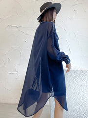 Women's Oversized Sheer Denim Long Blouse