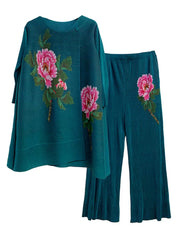 Truly Pleated Extra Long Top & Floral Pants Set