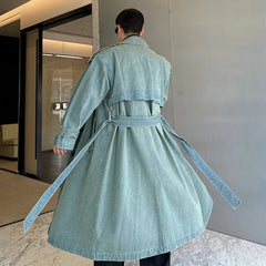 Men's Denim Long Trench Coat