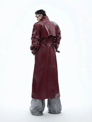 Men's Extra Long Patent Faux Leather Trench Coat