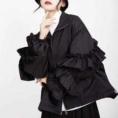 Women's Luxe Black Oversized Ruffled Jacket