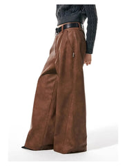 HEYFANCYSTYLE Luxury Wide Leg PU Leather Pants