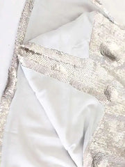 Luxury Silver Sequin Midi Skirt