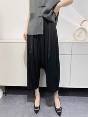 Women Pleated High Waist Wide Leg Harem Trousers