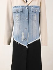 Deconstructed Denim-Panelled Blazer Long Coat