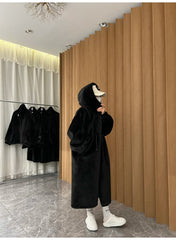 High-Fashion Oversized Velvet Faux Fur Hoodie Coat