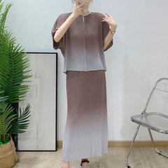 Ombré Pleated Midi Pull-On Skirt Co-Ord Set