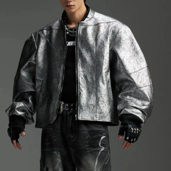 Men's Cracked Cropped Faux Leather Jacket