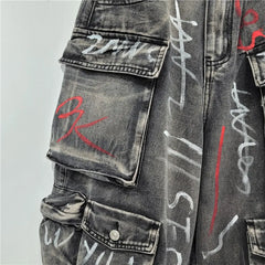 Women's Graffiti High-Waisted Cargo Baggy Jeans