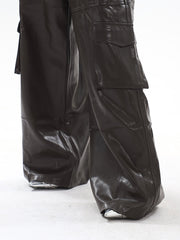 High Streetwear PU Leather Wide Leg Cargo Pants