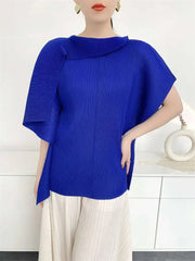 Pleat Plissé Asymmetric Draped Top