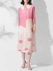 Luxury Japanese Pleated Polka Dot Blouse Dress