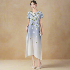 Luxury Floral Ombre Plisse Dress