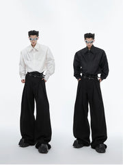 Designer Black Baggy High-Waist Pants